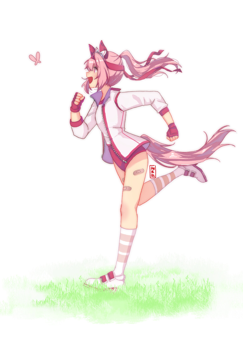 1girl, absurdres, animal_ears, bandaid, bandaid_on_leg, blush, bow, bug