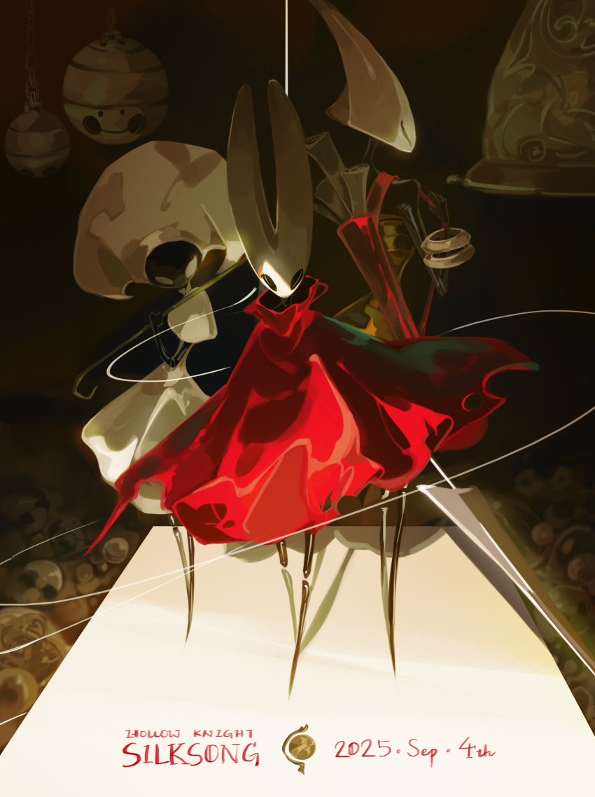 3girls, absurdres, arthropod_girl, back-to-back, bell, black_eyes, black_skin, blank_eyes