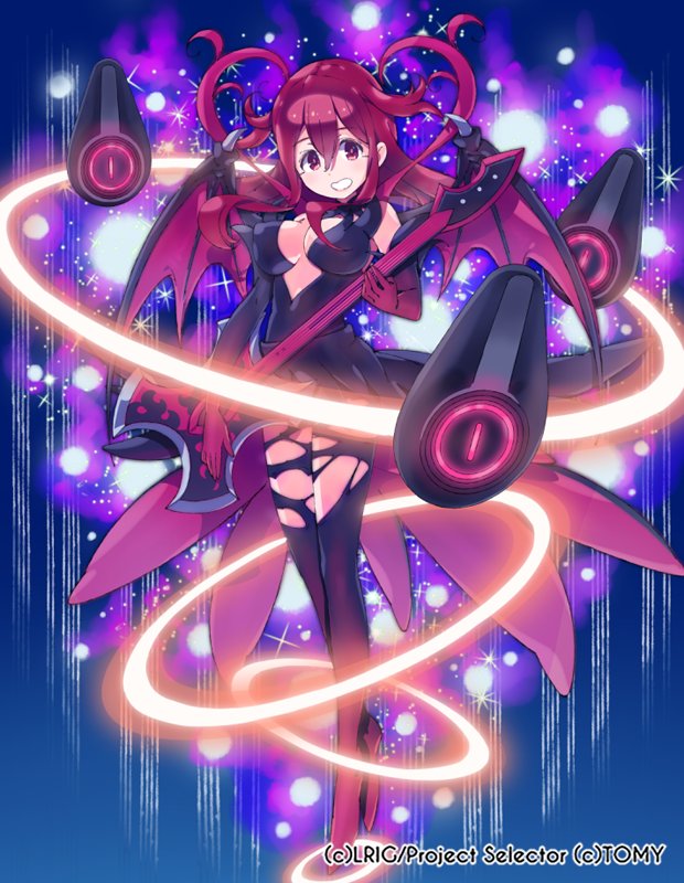 1girl, black_shirt, black_skirt, blue_background, boots, breasts, cleavage, cleavage_cutout