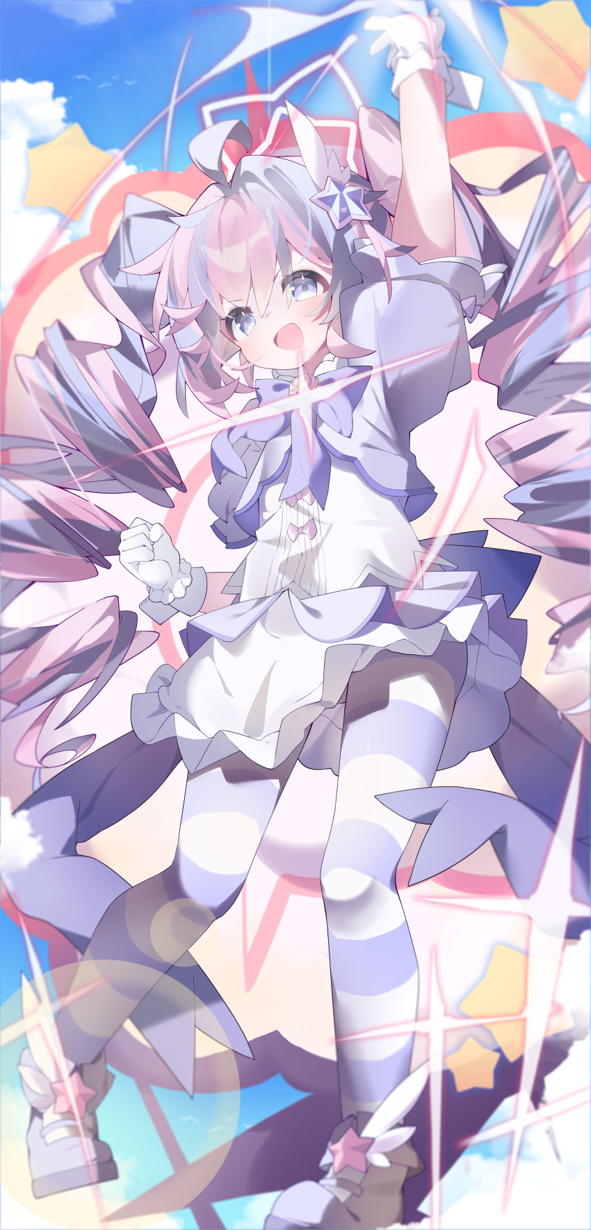 1girl, absurdres, ahoge, arm_up, blue_archive, blue_hair, chinese_commentary, commentary_request