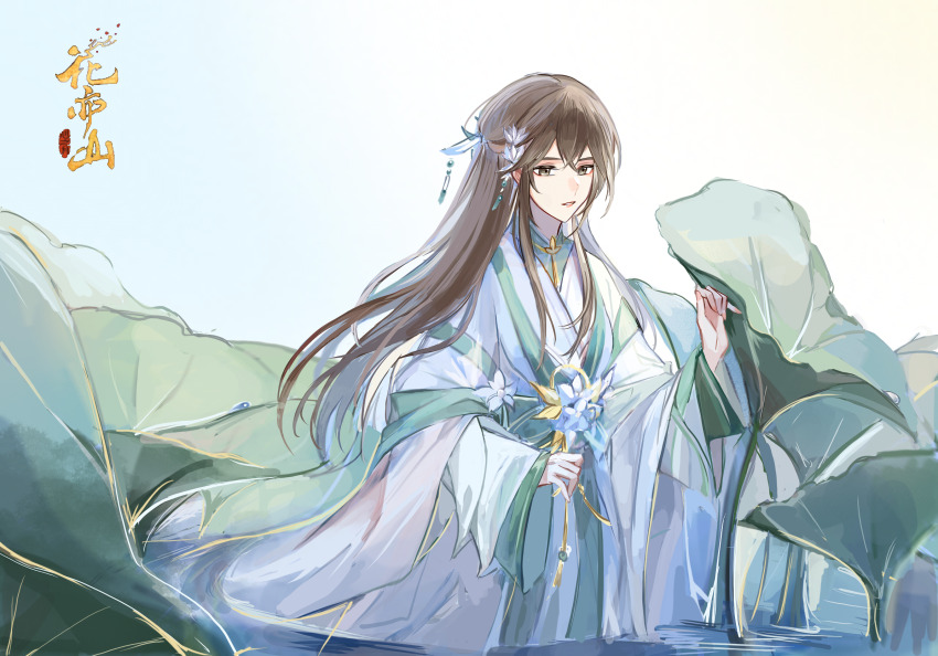 1girl, aqua_hanfu, aqua_robe, aqua_sarong, aqua_shawl, black_eyes, chinese_clothes, chinese_commentary