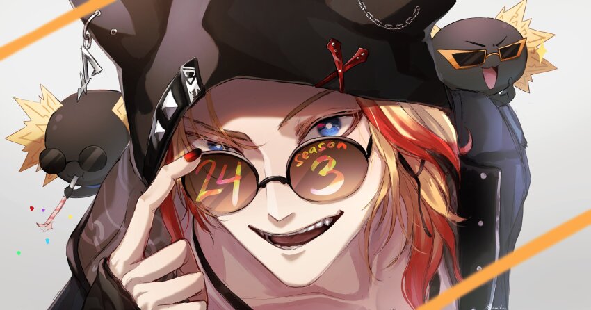 absurdres, adjusting_eyewear, animal_ear_hood, axel_syrios, axel_syrios_(2nd_costume), axelotl_(axel_syrios), birthday, blonde_hair