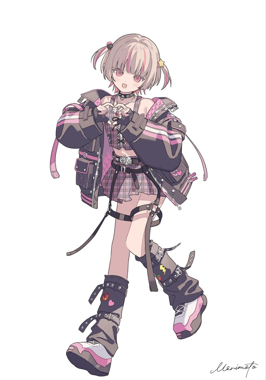 1girl, arm_belt, belt, belt_buckle, black_belt, black_collar, black_jacket, black_leg_warmers