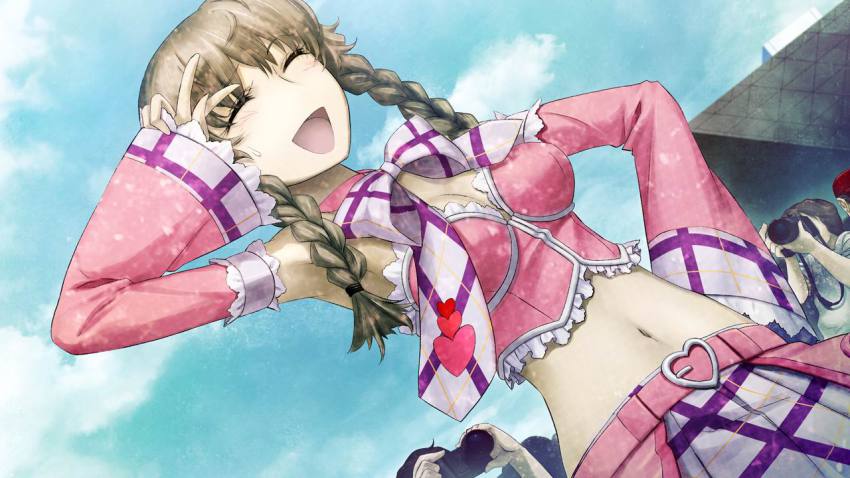 1girl, :d, alternate_costume, amane_suzuha, armpits, belt, bow, bowtie