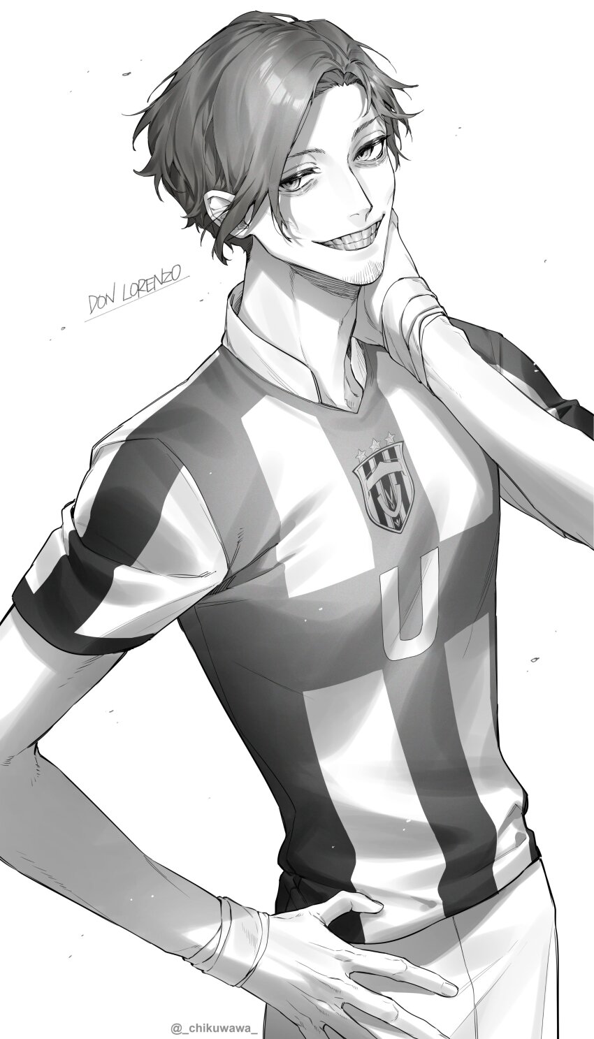 1boy, absurdres, blue_lock, character_name, chikuwa_(dr0603), don_lorenzo, facial_hair, gloves