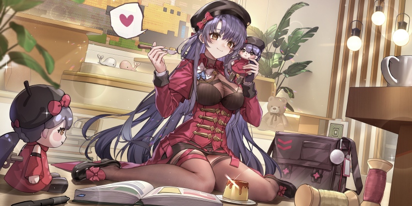 1girl, absurdres, black_bag, black_hat, black_shoes, black_skirt, breasts, brown_eyes