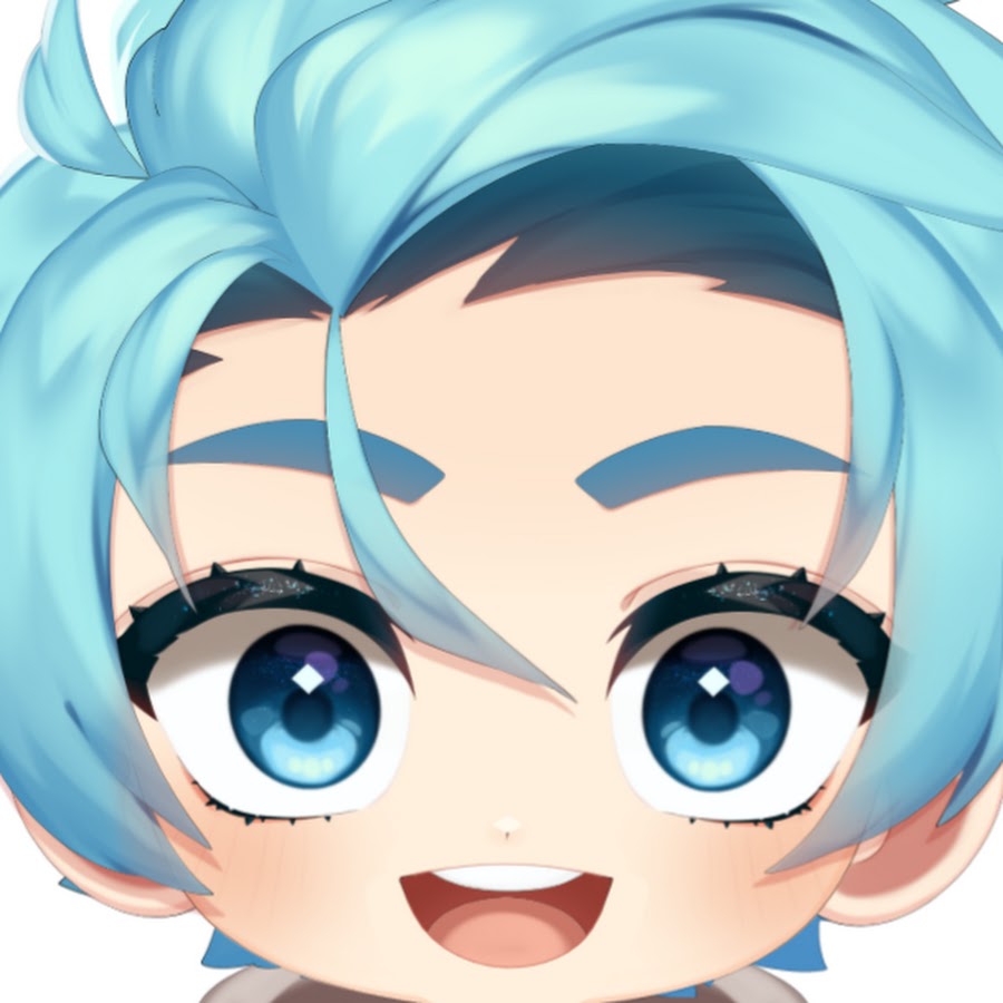 1boy, aldoxito, blue_eyes, blue_hair, chibi, excited, face_close-up, indie_virtual_youtuber, male, male_focus, smile, white_background