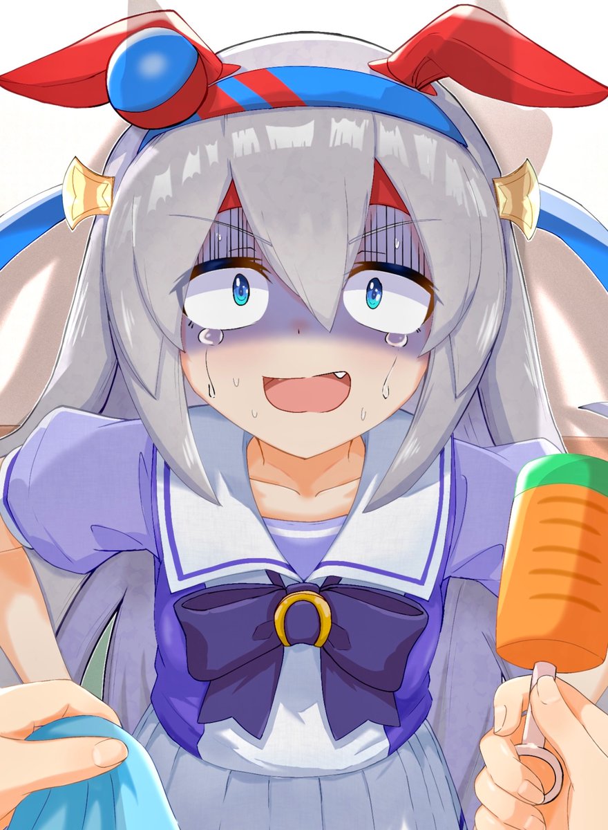 animal_ears, blue_eyes, blue_hairband, blush, bow, ear_bow, ear_covers, ear_ornament