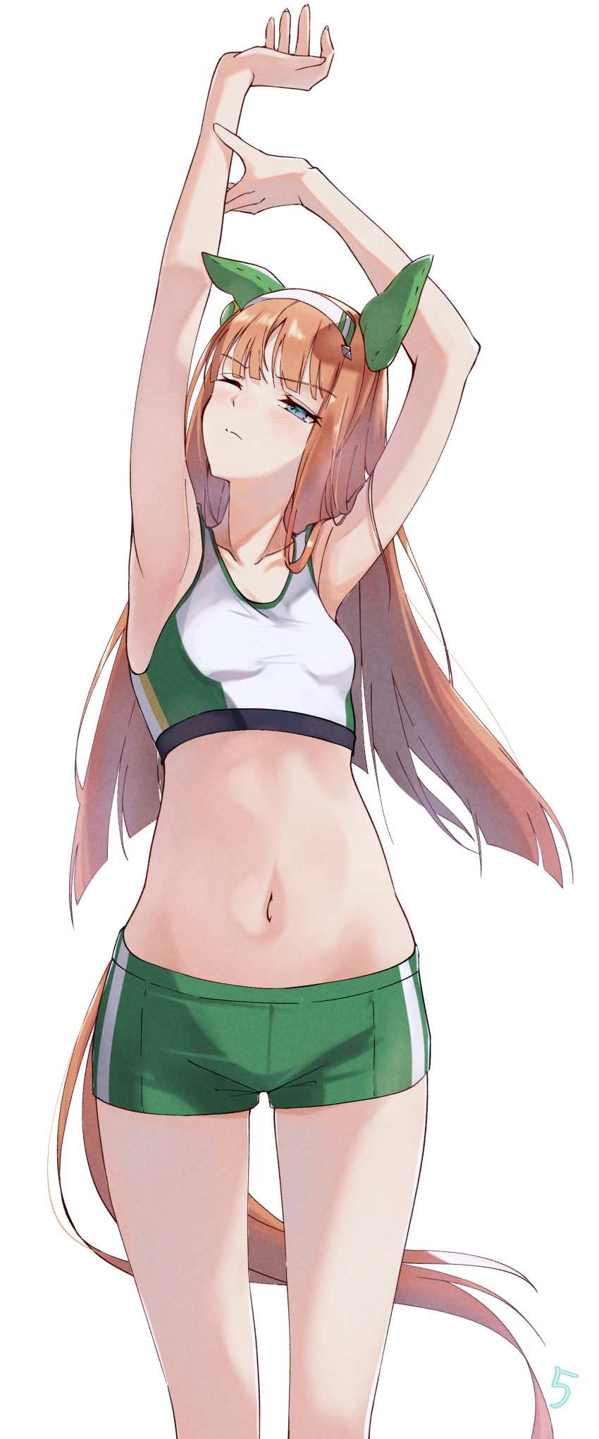 1girl, absurdres, animal_ears, armpits, arms_up, blue_eyes, blunt_bangs, boyshort_panties