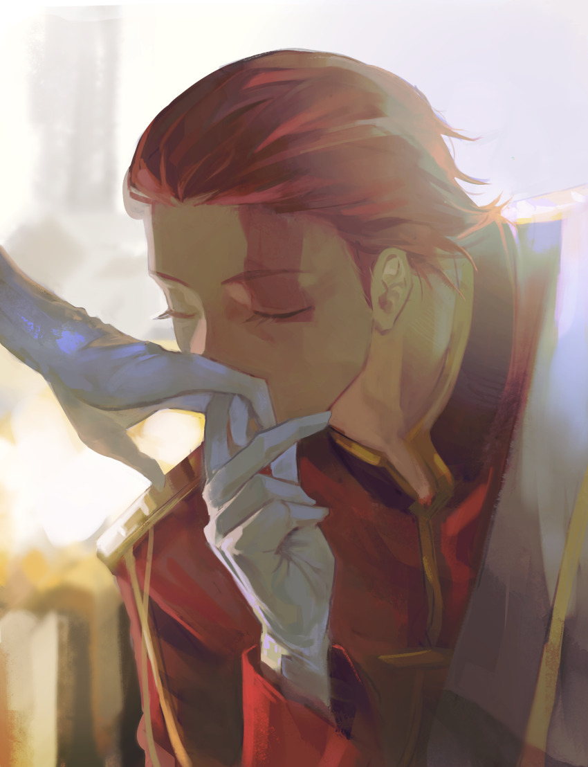 1boy, 1girl, closed_eyes, commentary_request, fern_(sousou_no_frieren), gloves, guii1210, hair_slicked_back