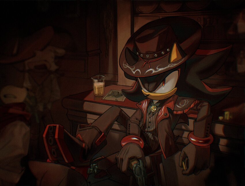 1boy, alternate_costume, animal_ears, black_fur, black_gloves, black_jacket, black_pants, black_shoes