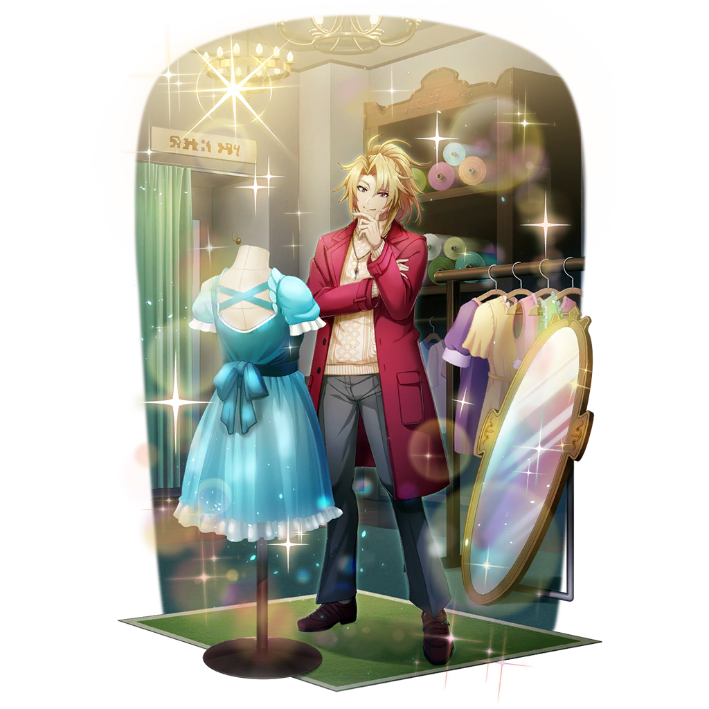 1boy, artist_request, blonde_hair, blue_dress, boots, brown_boots, carpet, chandelier