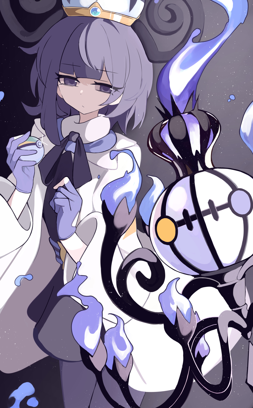 1girl, absurdres, chandelure, coat, gen_5_pokemon, gwynn_(pokemon), highres, mega_chandelure