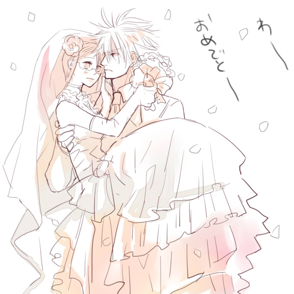 dress, eden_no_ori, glasses, kouichi_yarai, monochrome, motoko_kurusu, smile, wedding