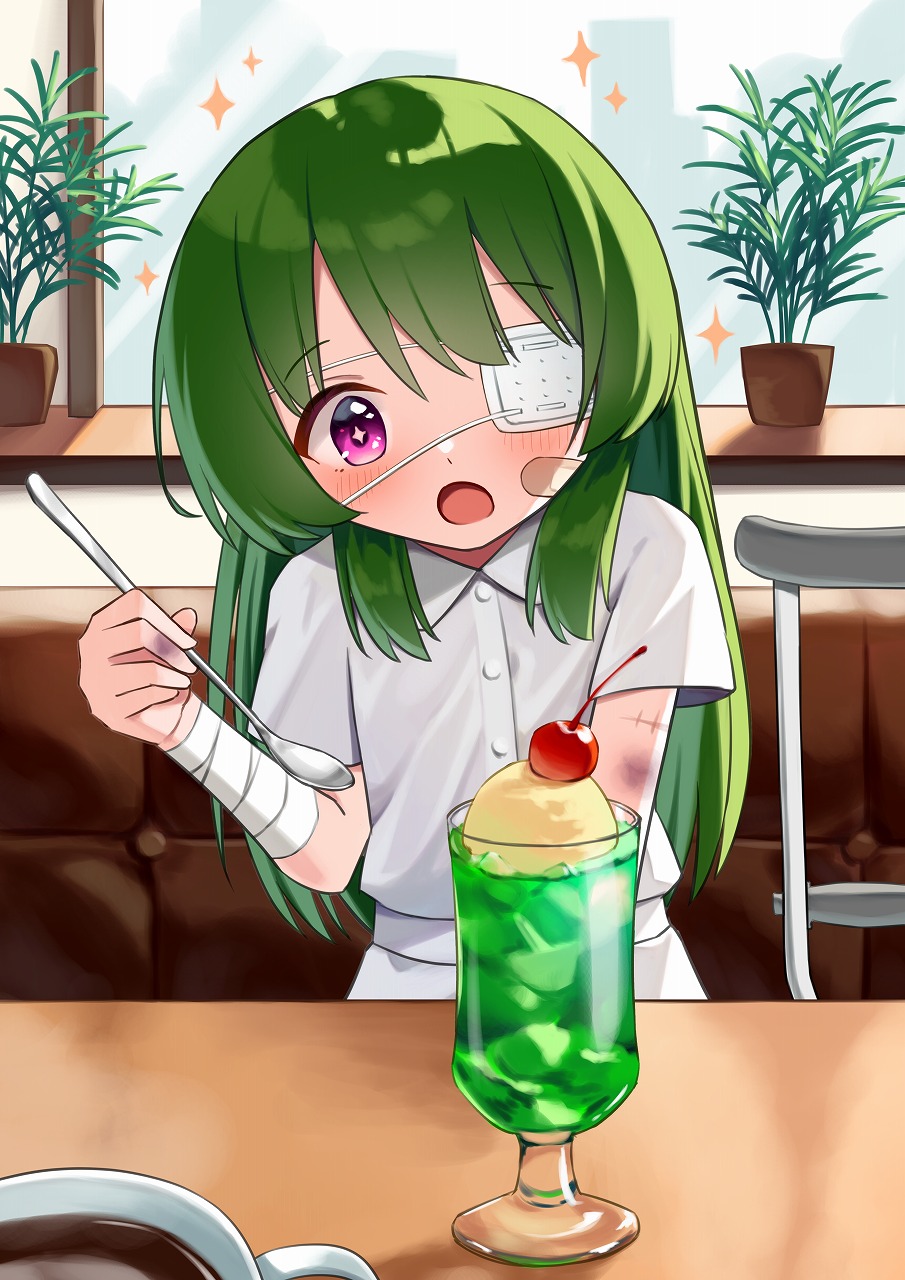 1girl, bandaged_arm, bandages, bandaid, bandaid_on_face, blush, bruise, bruise_on_arm