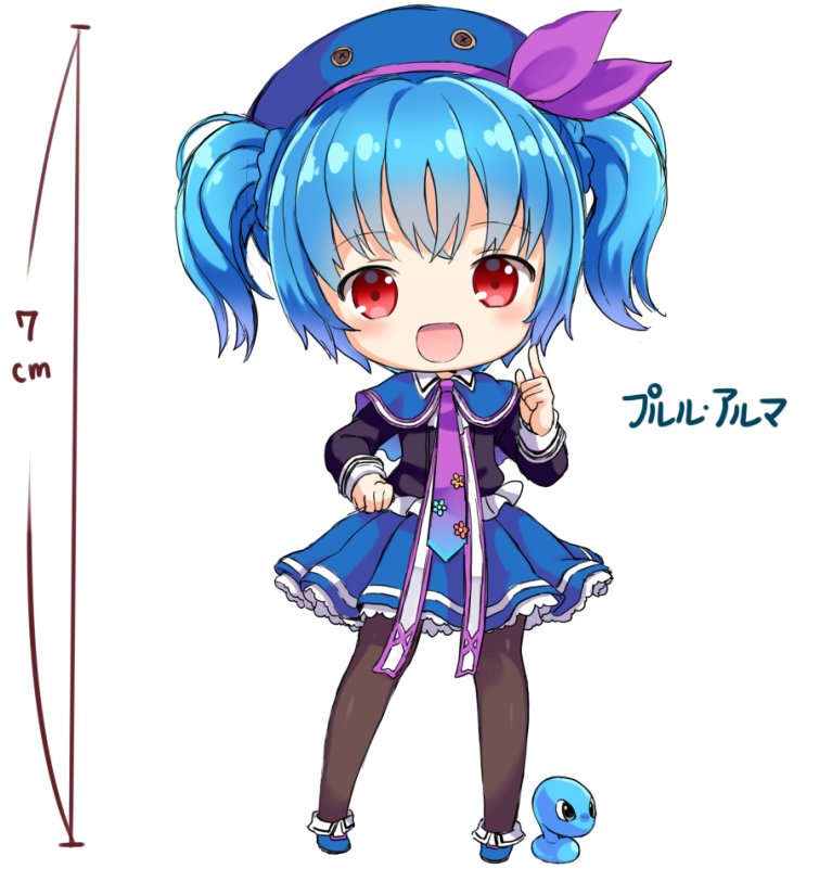 1girl, beret, black_shirt, black_thighhighs, blue_capelet, blue_hair, blue_hat, blue_shoes