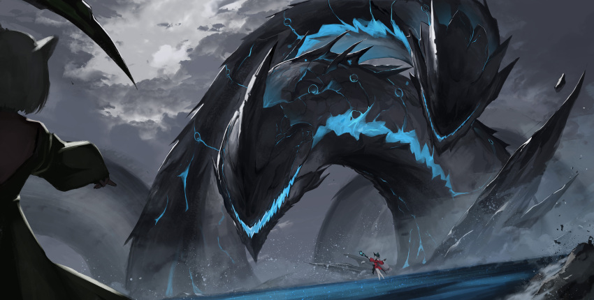 2girls, 2others, absurdres, angelfish, animal_ears, aqua_gloves, arknights, ascot