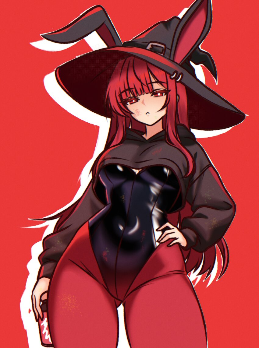 1girl, 2025, absurdres, anb_(anb_draws), animal_ears, can, cropped_sweater, hand_on_own_hip