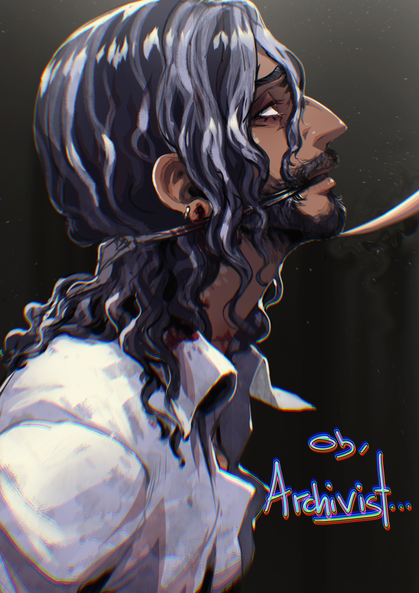 1boy, absurdres, aquiline_nose, beard, blackberreh-art, blood, claws, collared_shirt