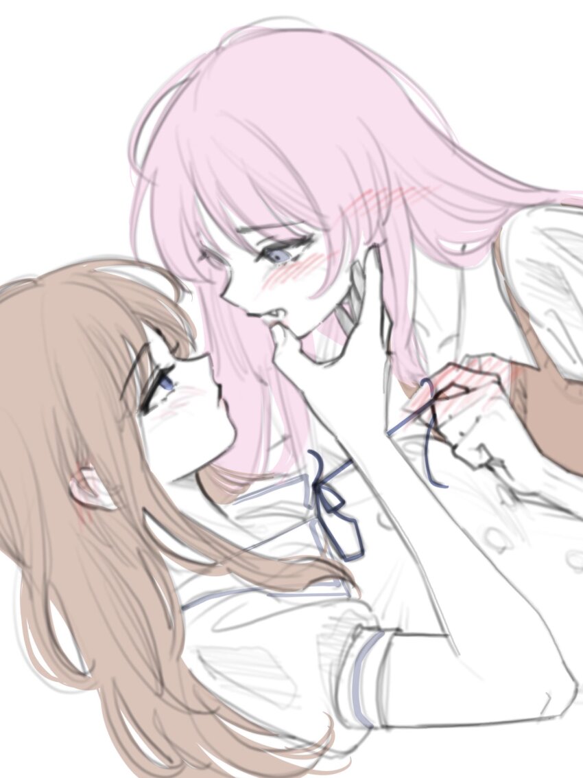 12thfog, 2girls, bang_dream!, bang_dream!_it's_mygo!!!!!, blue_eyes, blush, brown_hair, brown_sweater