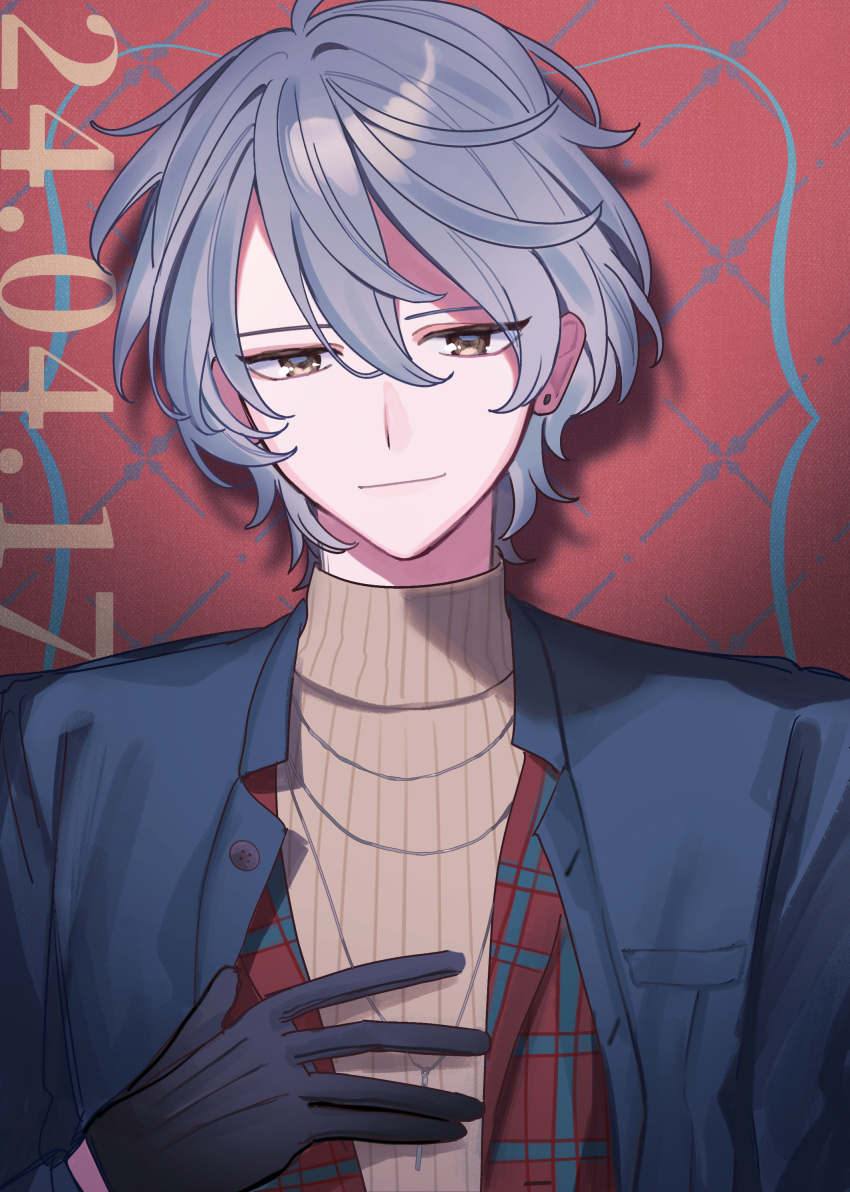 1boy, absurdres, asahina_iori, black_gloves, brothers_conflict, brown_eyes, closed_mouth, commentary_request