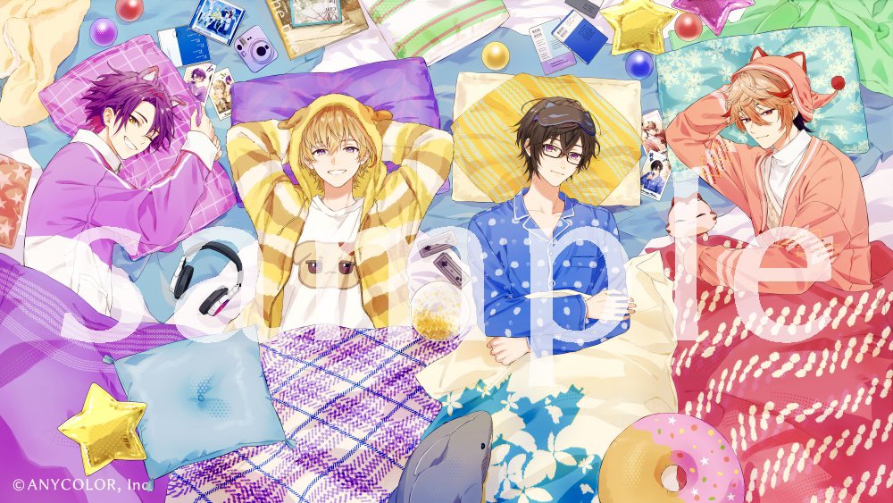 4boys, akaiko_(seraph_dazzlegarden), animal_ear_hairband, animal_ears, animal_hat, animal_hood, animal_print, arm_behind_head