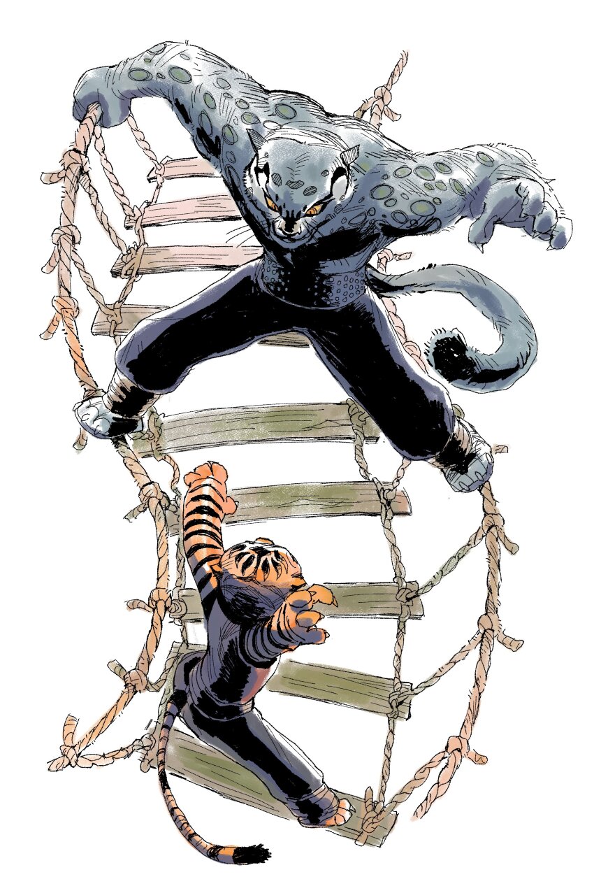 1boy, 1girl, abs, absurdres, animal_ears, animal_nose, body_fur, brown_fur