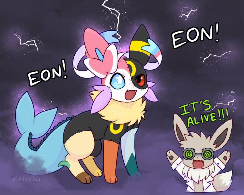 animal_ears, animal_focus, black_fur, blue_eyes, blue_sclera, bow, clothed_pokemon, coke-bottle_glasses