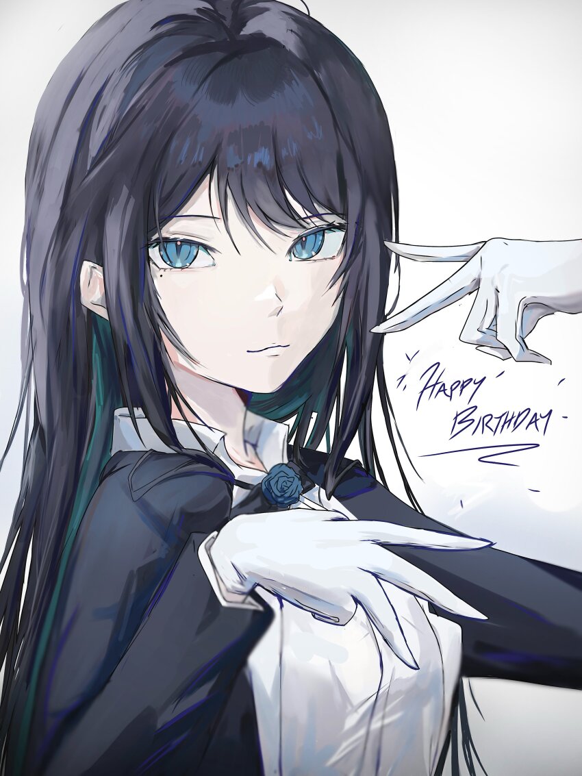 1girl, absurdres, ado_(utaite), black_coat, black_hair, blue_eyes, blue_hair, chando_(ado)