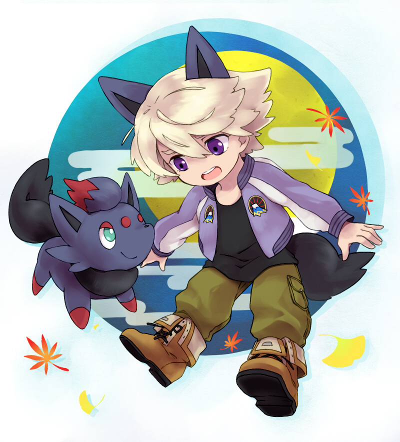 10s, 1boy, animal_ears, blonde_hair, boots, chibi, crossover, fox_ears
