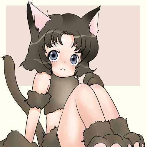 1girl, animal_ears, cat_ears, cat_tail, female_focus, lowres, mayumi, sitting