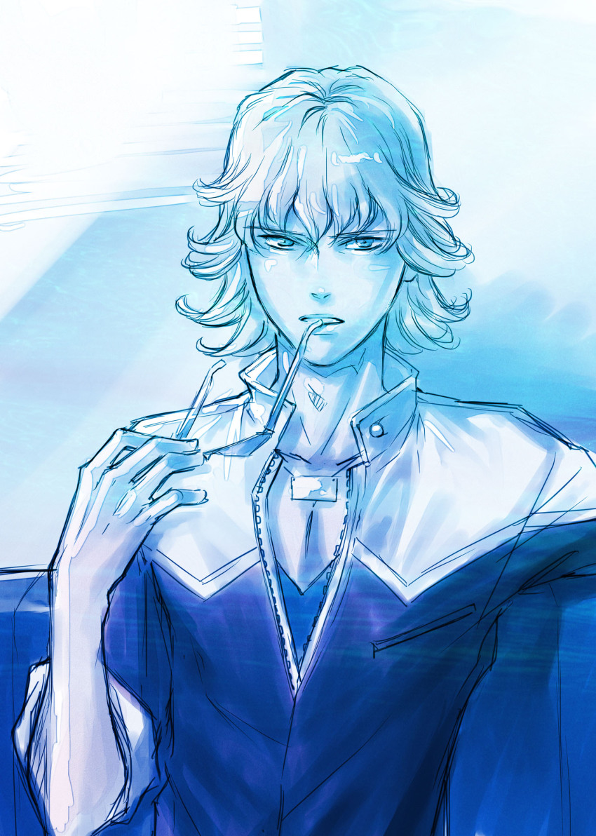 10s, 1boy, bad_id, bad_pixiv_id, barnaby_brooks_jr., biting, blue_theme, unworn_eyewear