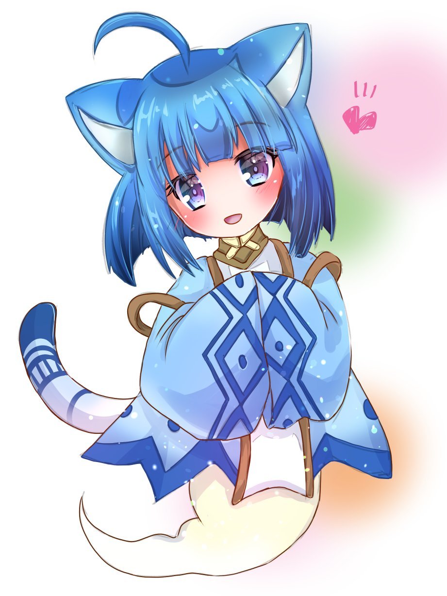 1girl, ahoge, animal_ears, blue_dress, blue_eyes, blue_hair, blue_tail, brown_collar