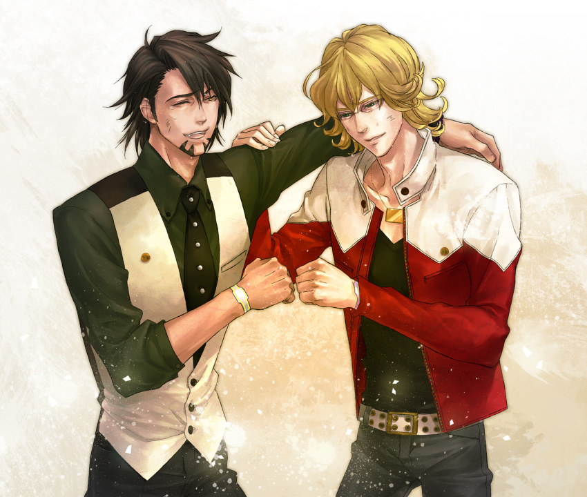 10s, 2boys, bad_id, bad_pixiv_id, barnaby_brooks_jr., belt, blonde_hair, brown_hair