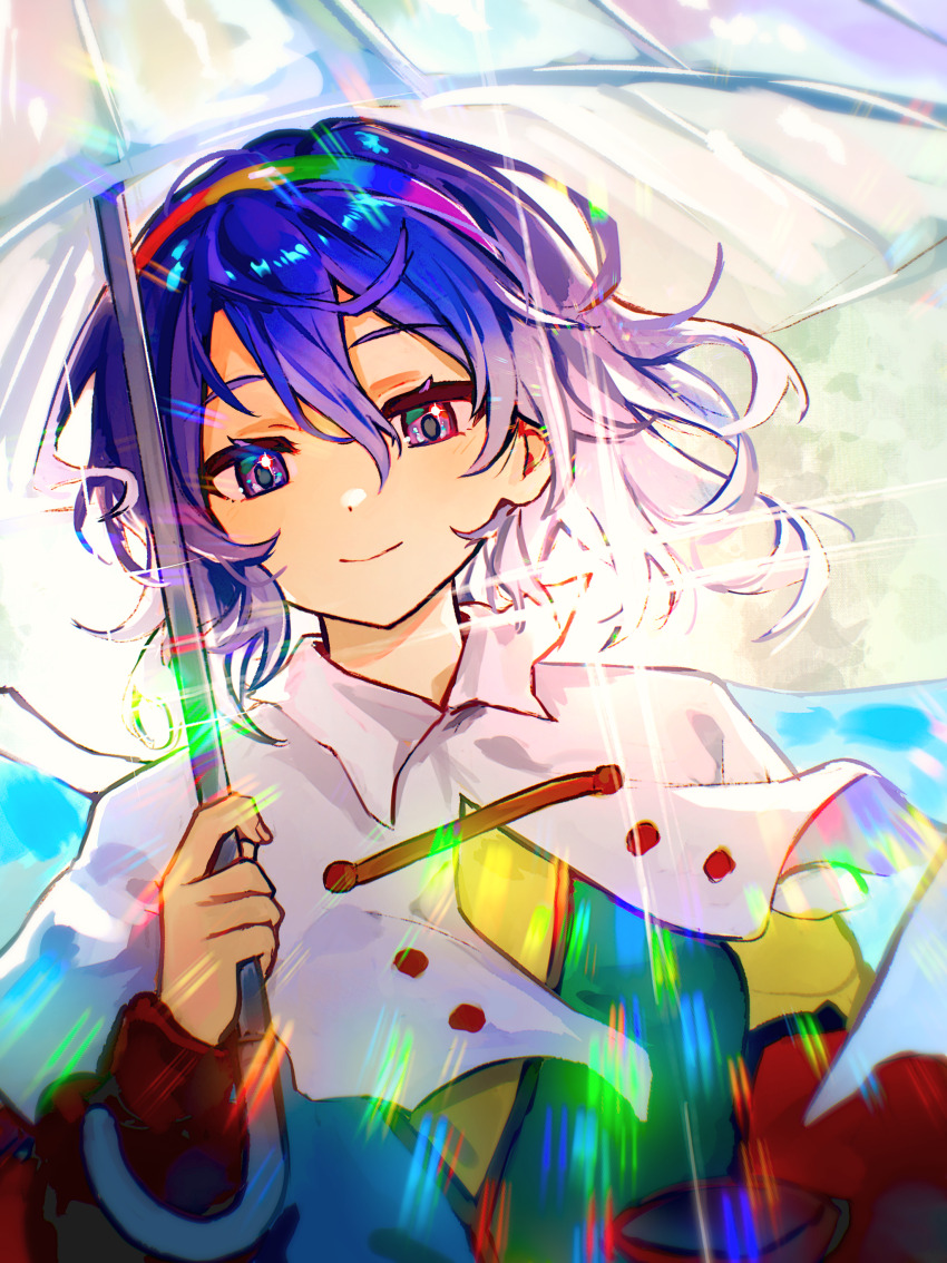 1girl, absurdres, blue_hair, breasts, capelet, chinese_commentary, closed_mouth, collared_capelet