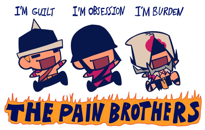 3boys, absurdres, blonde_hair, buzzo_(lisa), character_request, chibi, collar, combat_helmet