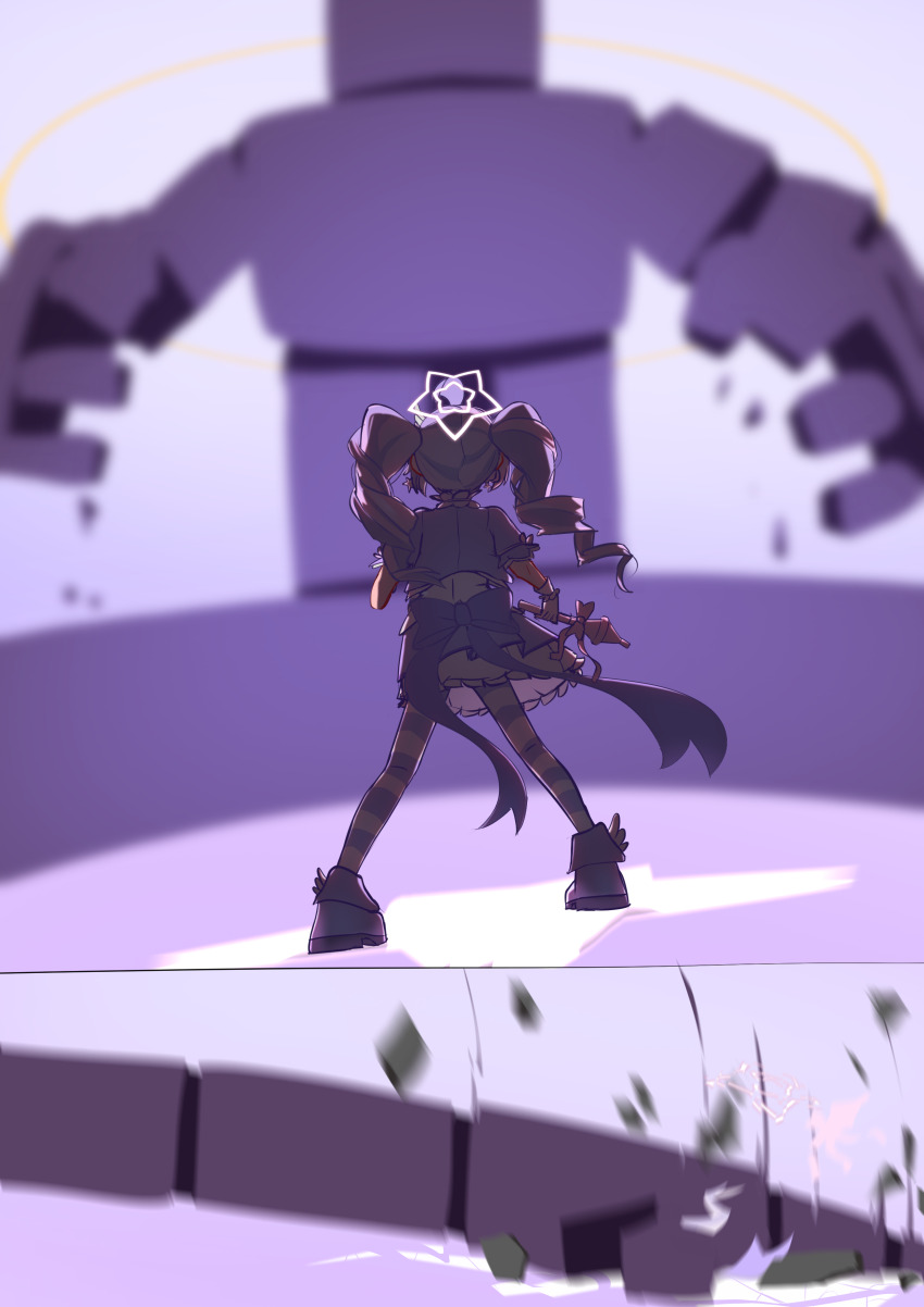 1girl, absurdres, back_bow, blue_archive, bow, broken_halo, caffeinesonsari, death