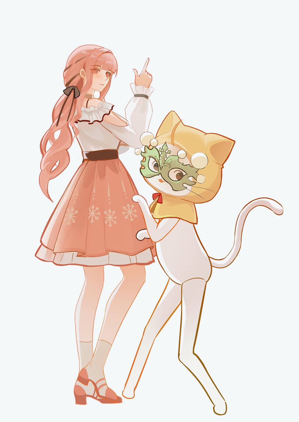 1girl, animal, ankle_socks, arm_cutout, belt, black_belt, black_bow, black_choker