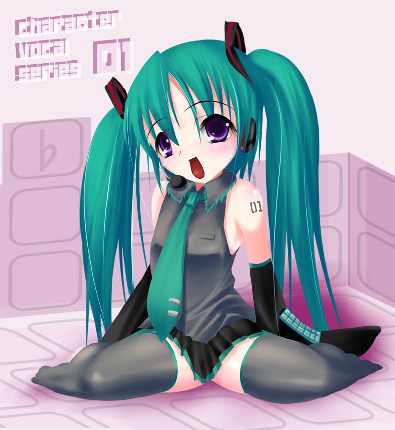 hatsune_miku, sitting, tagme, thighhighs, vocaloid, wariza, yatarou_(rapidrabbit)