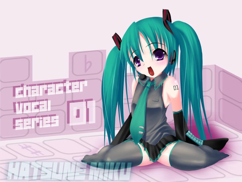 hatsune_miku, highres, sitting, tagme, thighhighs, vocaloid, wariza, yatarou_(rapidrabbit)