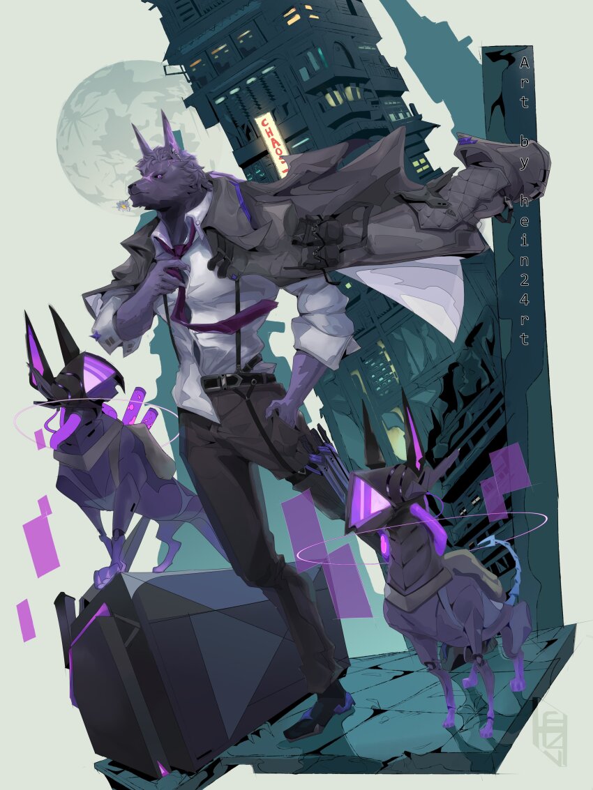 absurdres, black_eyes, black_jacket, chaos_zero_nightmare, dog, flower, full_body, furry