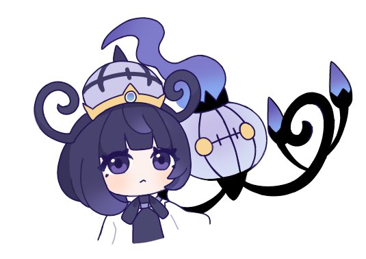 1girl, :<, black_dress, black_hair, bob_cut, chandelure, closed_mouth, coat