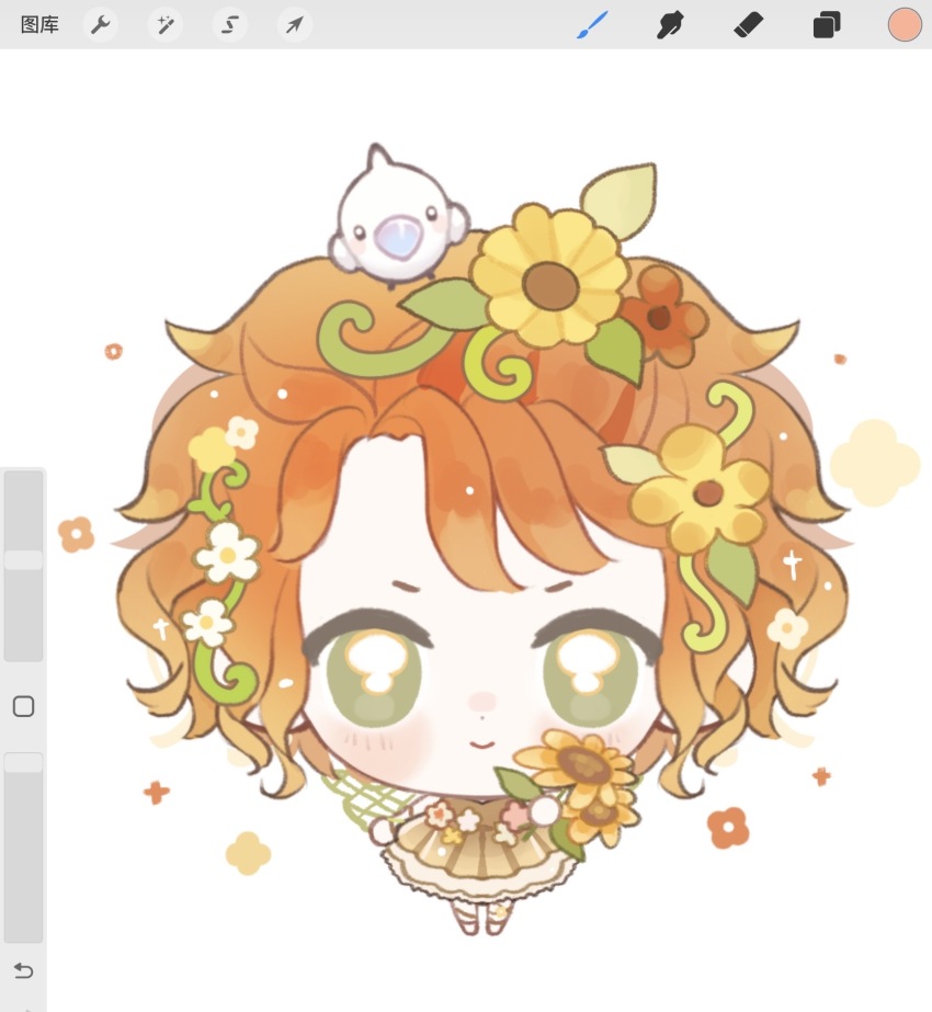 1girl, ambird_(infinity_nikki), animal, animal_on_head, art_program_in_frame, baonu_de_zhanshen_caibutou, bird, bird_on_head