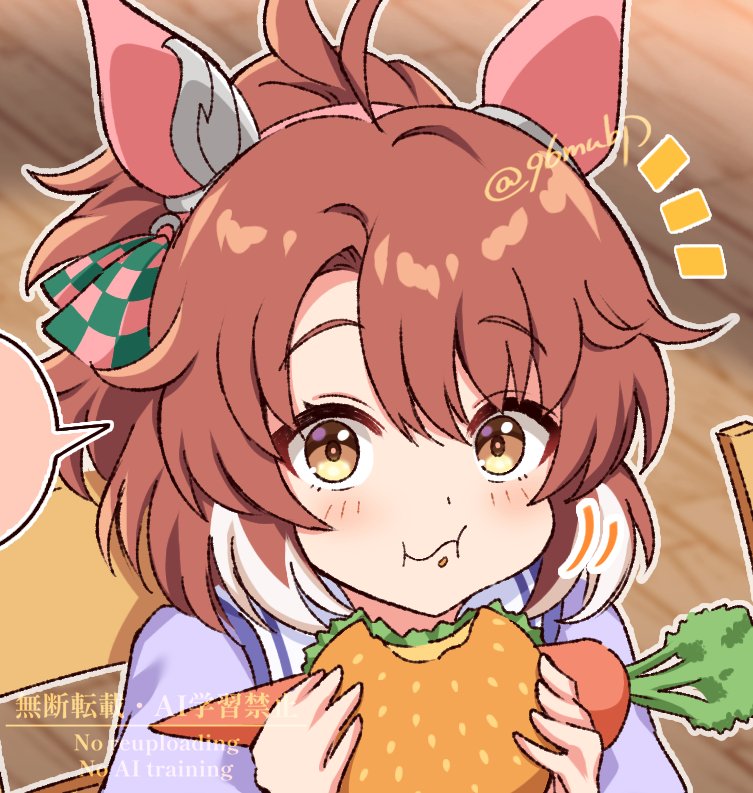 1girl, 96mubi, ahoge, animal_ears, blush, bow, brown_eyes, brown_hair