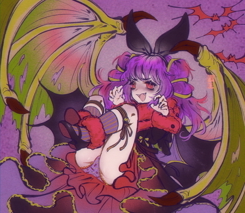 1girl, animal_ears, ass, bags_under_eyes, bat_(animal), bat_ears, claw_pose, dragon_girl