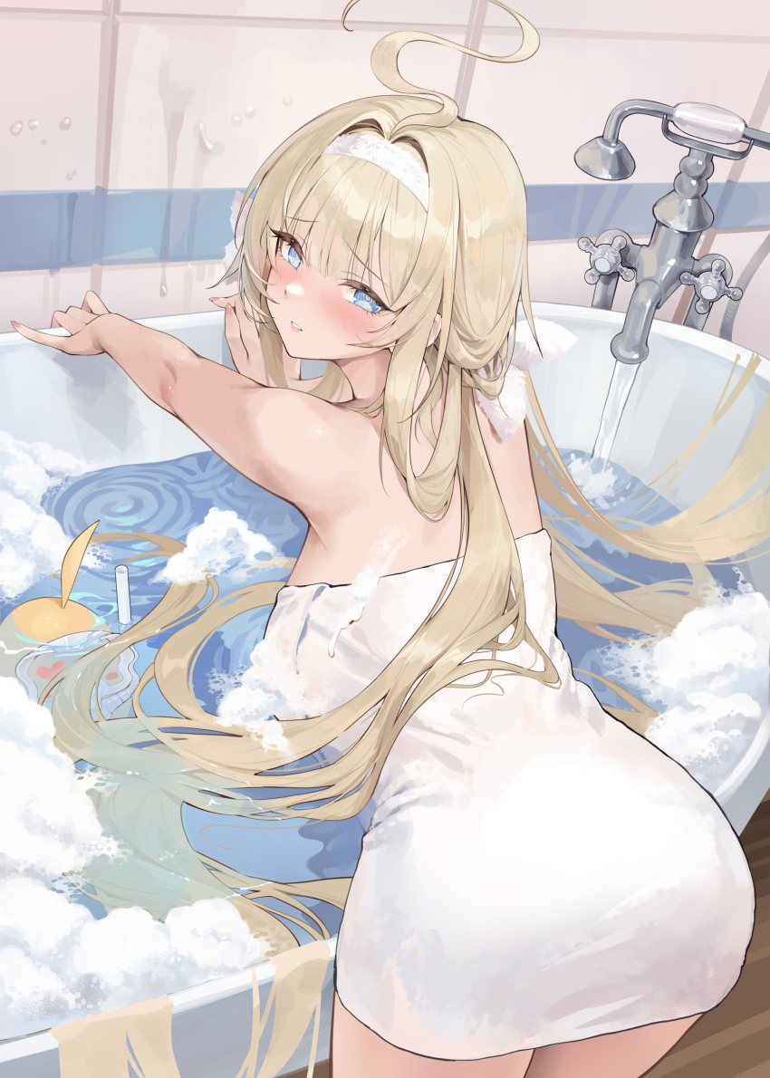 1girl, @_@, absurdres, ahoge, ass, azur_lane, bathtub, bent_over