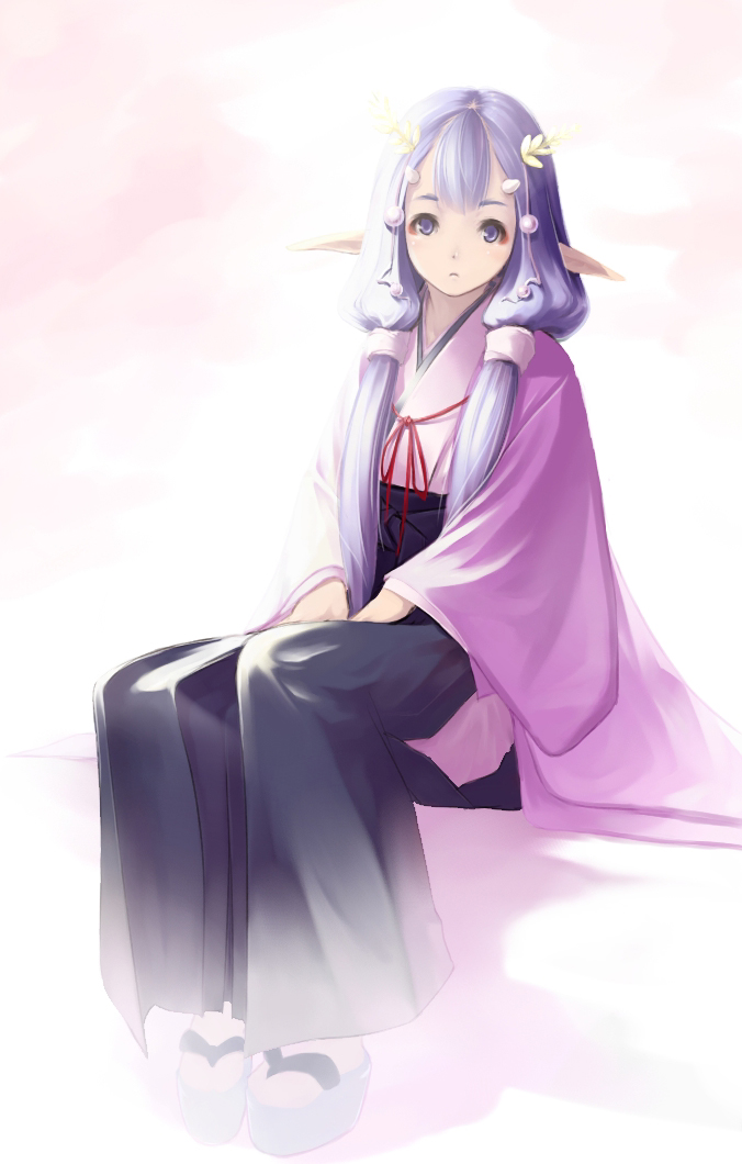 1girl, elf, female_focus, full_body, gradient_background, koharu_nosuke, original, pointy_ears