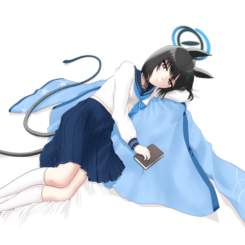 1girl, absurdres, animal_ears, bakeneko, black_eyes, black_hair, blue_archive, blue_halo