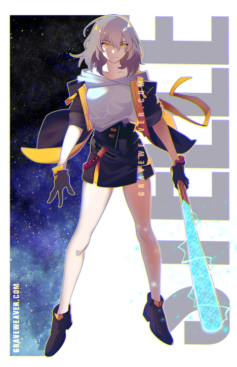 1girl, baseball_bat, black_gloves, black_jacket, black_skirt, character_name, double-parted_bangs, electricity