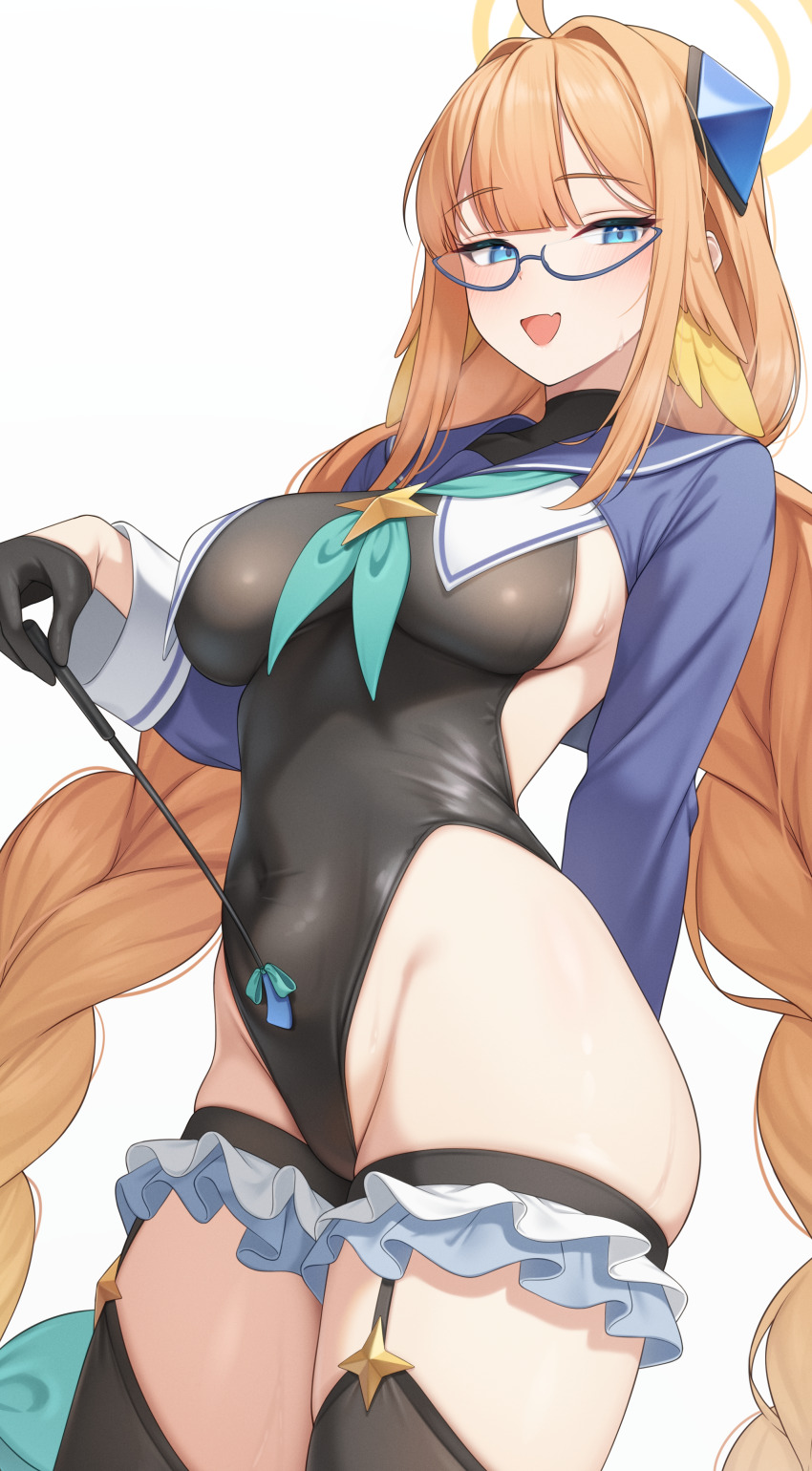 1girl, absurdres, ahoge, aqua_bow, aqua_neckerchief, arm_behind_back, black_gloves, black_leotard